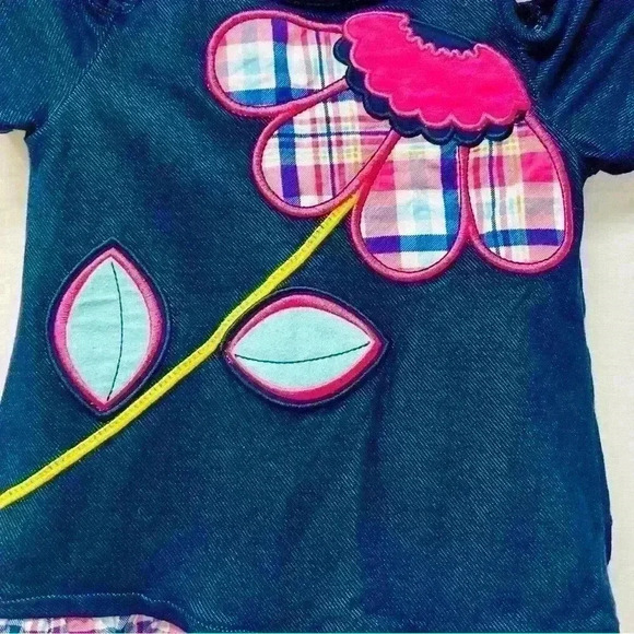 Emily Rose Cut Out Shoulder Girls Sz 5 Denim Flower Lace Trim - Picture 5 of 12